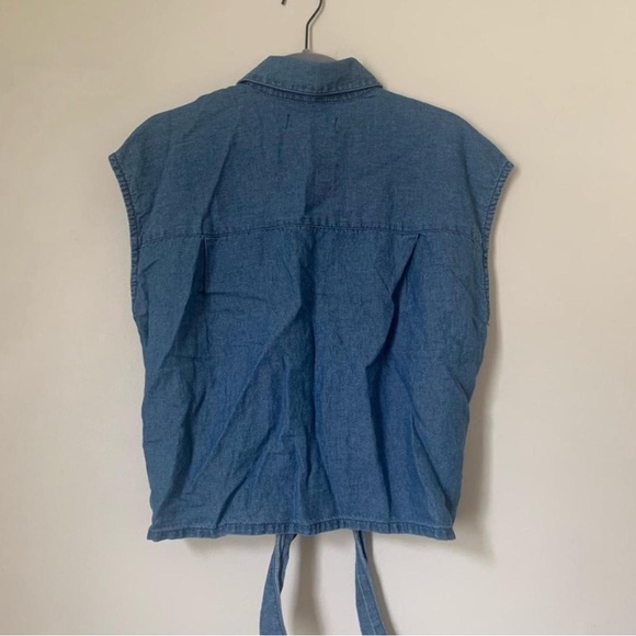 Madewell Blue Sleeveless Button Down Shirt with Tie Front - Picture 4 of 6